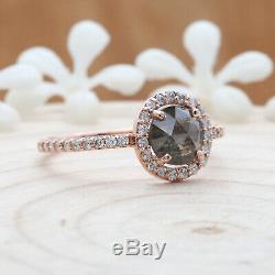 Salt And Pepper Round Rose Cut Diamond 14K Solid Rose Gold Engagement Ring KD283