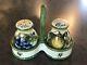 Salt And Pepper Shakers Set Tuscan Bees Fruit Pottery With Holder Italian Rare