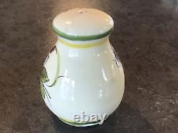 Salt And Pepper Shakers Set Tuscan Bees Fruit Pottery With Holder Italian Rare