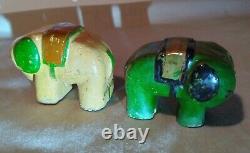 Salt & Pepper Elephants primitive 1940's ceramic brikhouse hand painted