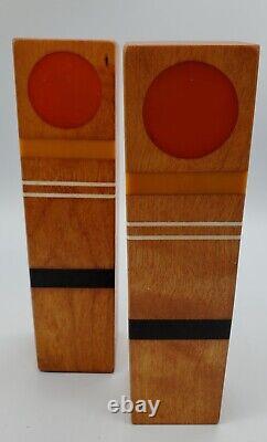 Salt & Pepper Shakers 1976 Mid Century Modern Wood Resin Inlay by Robert McKeown