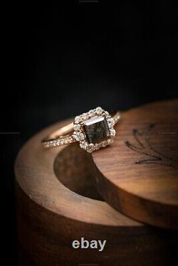 Salt and Pepper Band Engagement Ring 14k Rose Gold Diamond Gemstone Jewelry