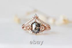 Salt and Pepper Diamond Engagement Ring Hexagon Diamond Engagement Ring Bridal R