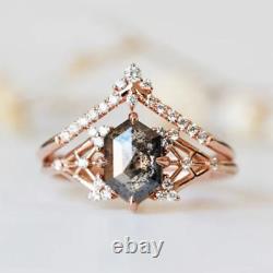 Salt and Pepper Diamond Engagement Ring Hexagon diamond engagement ring bridal r