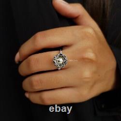 Salt and Pepper Rose Cut Diamond Ring Floral Engagement Ring Art Deco Rings