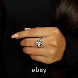 Salt and Pepper Rose Cut Diamond Ring Floral Engagement Ring Art Deco Rings