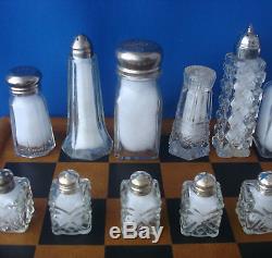 Salt and Pepper Shaker Chess Set and board 33 pieces unique