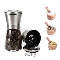 Salt and Pepper Shakers Grinders Mill Set Pair with Adjustable Coarseness and Gl