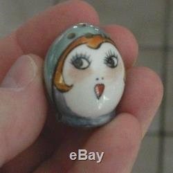 Scarce Art Deco Noritake Japan Miniature Egg Shaped Flapper Salt Pepper Shakers