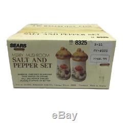 Sears Merry Mushroom 4 Pc Canister Set Salt Pepper Napkin Holder Spoon Rest NIB