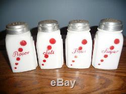 Set/4 Vintage Mckee Roman Arch Red Dot Shakers Salt Pepper Sugar Flour