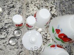 Set Fire-King Apple Cherry Mixing Bowl Salt Pepper Shaker Grease Jar Lot NICE