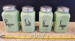 Set Of 4 Jadeite FLOUR SUGAR SALT and PEPPER Shaker Set Great Condition