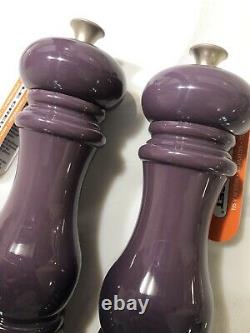 Set of 2 Cassis Purple LE CREUSET Salt & Pepper Mill Grinders with Rubber Caps