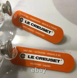 Set of 2 Clear Acrylic LE CREUSET Salt & Pepper Mill Grinders with Rubber Caps