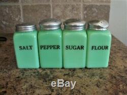 Set of 4 McKee Jadite Salt Pepper Sugar Flour Range Shakers Jadeite