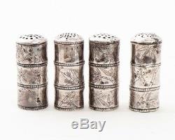 Set of 4 Vintage Japanese Silver Salt & Pepper Shakers 2 Tall Bamboo 68.8 grams