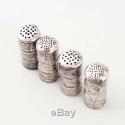 Set of 4 Vintage Japanese Silver Salt & Pepper Shakers 2 Tall Bamboo 68.8 grams