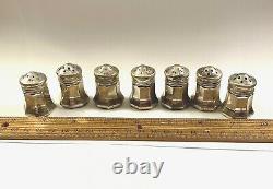 Set of Seven Vintage Silver Salt Pepper Shakers Marked CARTIER STERLING No Mono