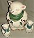 Shawnee Pottery Smiley Pig Cookie Jar Green Scarf Shamrocks + Salt & Pepper Pigs