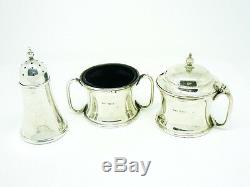 Solid Silver Condiment Set, Sterling, Cruet, Salt, Pepper Mustard Pot, HM 1910