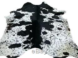Spotted Black n White Cowhide Rug Medium 18-22 sq. Ft Salt and Pepper Cowskin Rug