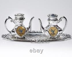 State Tea Kettle Salt and Pepper Shaker Set WithTrays Vintage Souvenirs 34pcs