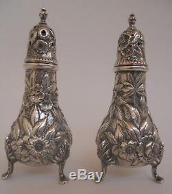 Sterling Silver S Kirk Repousse Salt & Pepper Shakers 1920 Hand Chased Heavy