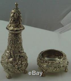 Stieff Repousse Style Antique Sterling Silver Pepper Shaker and Salt Cellar