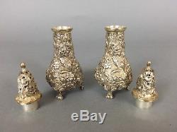 Stieff Rose Sterling Salt And Pepper Shaker Silver Repousse Footed Matching Set