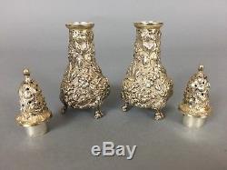 Stieff Rose Sterling Salt And Pepper Shaker Silver Repousse Footed Matching Set