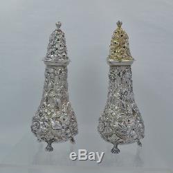 Stieff Rose Sterling Silver Repousse 4 3/8 Tall Salt & Pepper Shakers 1957