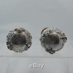 Stieff Rose Sterling Silver Repousse 4 3/8 Tall Salt & Pepper Shakers 1957