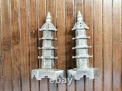 Stunning Pair Chinese solid Silver Antique Pagoda salt & pepper shakers