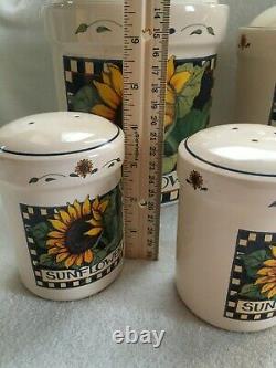 Susan Winget Sunflower Canisters 4 with Lids, Salt/Pepper Shakers, 2 Spoon Rest