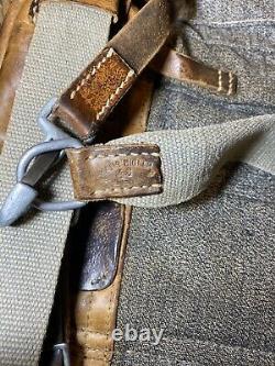 Swiss Army Sattler Backpack 1943 Vtg Salt and Pepper Military Leather Canvas 40s