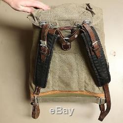 Swiss Vintage 1960 Salt and Pepper Leather and Canvas Rucksack Backpack