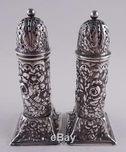 Tiffany Sterling Repousse Pair Salt Pepper Shakers Square Base Lovely Aesthetic