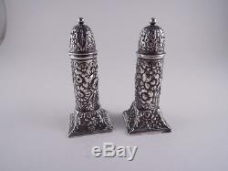 Tiffany Sterling Repousse Pair Salt Pepper Shakers Square Base Lovely Aesthetic