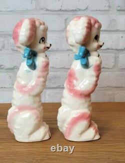 Tall Poodle Dog Salt and Pepper Shakers Pink White 7.5 inch figurines Vintage