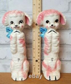 Tall Poodle Dog Salt and Pepper Shakers Pink White 7.5 inch figurines Vintage
