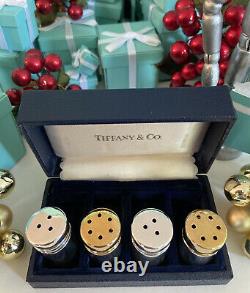 Tiffany&Co Salt Pepper Shakers Sterling Silver Vermeil Salt Tops 2 Pairs W Box