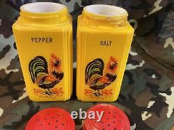 Tipp Shaker, McKee Rare Fired On Yellow Milk Glass Salt Pepper Red Rack