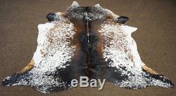 Tricolor Salt and Pepper Brazilian Rodeo Cowhide rug 7.2x6.6 ft- 2671