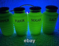 Unmarked Jadeite Green Shakers/Set Of 4/Salt, Pepper, Sugar, Flour