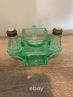 Uranium Glass Creamer Salt And Pepper Set! Very Rare