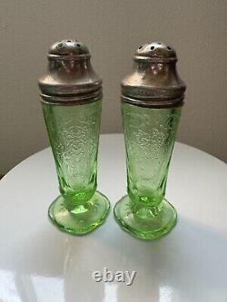 Uranium Glass, Royal Lace Depression Glass, Salt and Pepper Shakers, 1930s