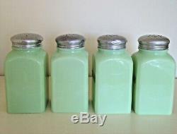VINTAGE 1930'S MCKEE JADEITE SALT, PEPPER, SUGAR & FLOUR SHAKERS, light green