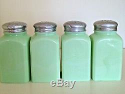 VINTAGE 1930'S MCKEE JADEITE SALT, PEPPER, SUGAR & FLOUR SHAKERS, light green