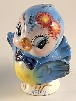 VINTAGE 50's LEFTON BLUEBIRD FIGURINES BLUE BIRDS PORCELAIN SALT & PEPPER SHAKER
